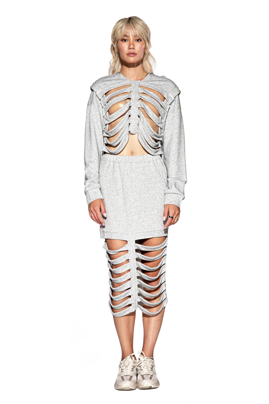 Shredded Cutout Hoodie & Skirt Set