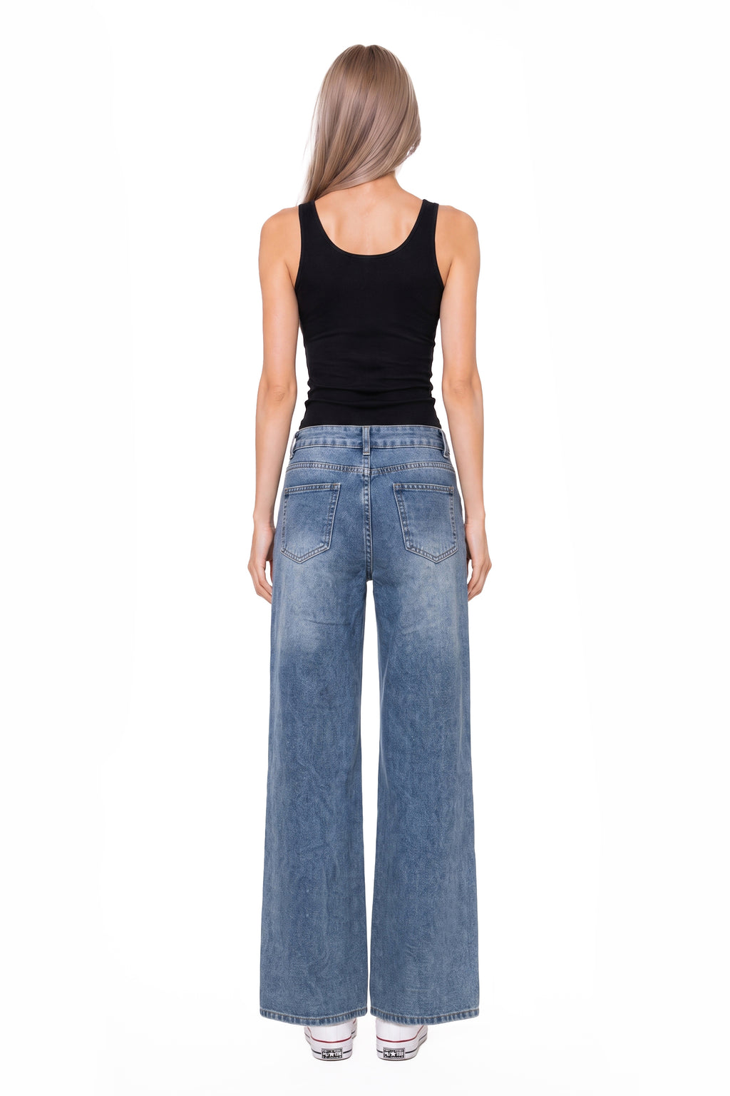Layered Wrap Waist Wide Leg Denim Jeans