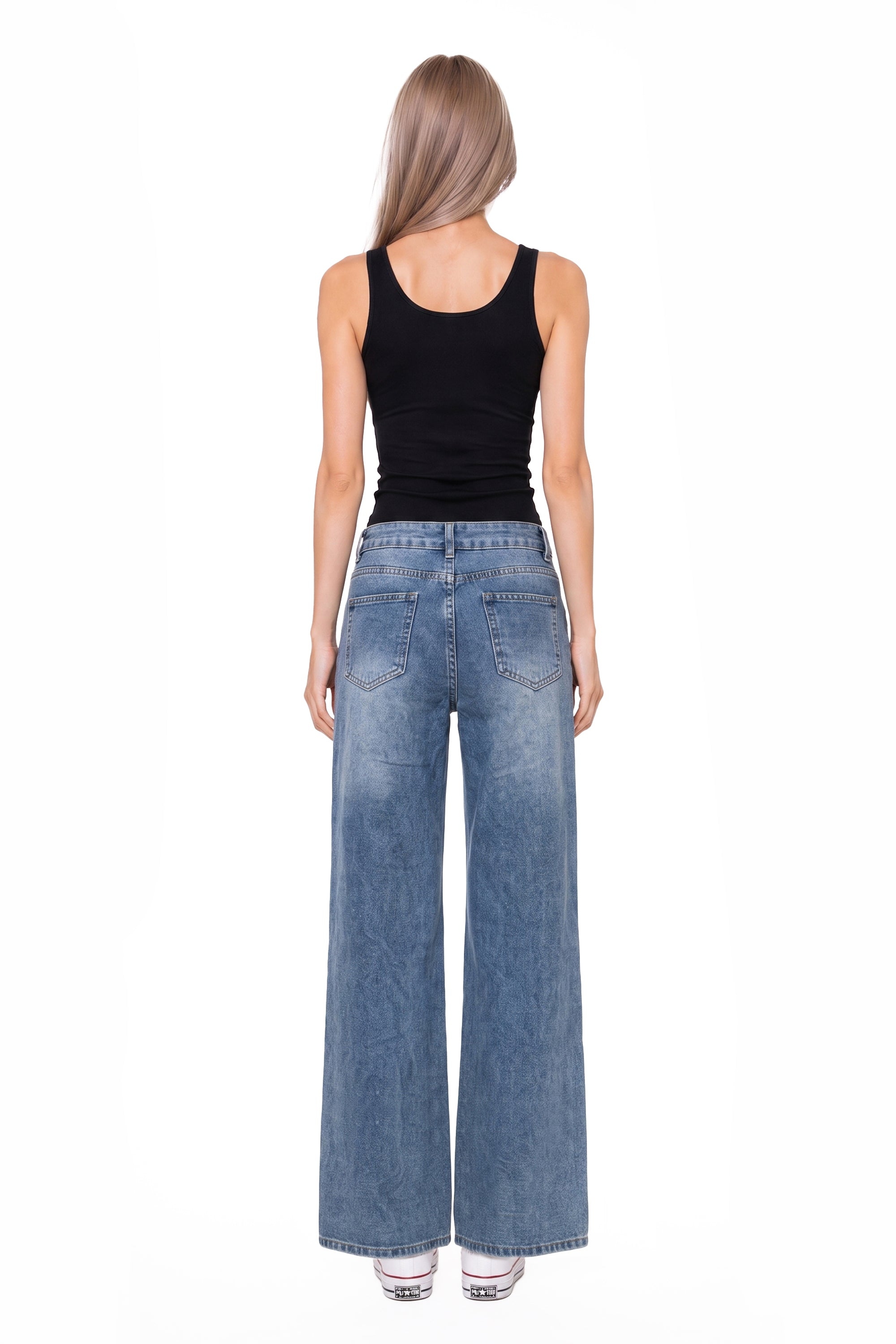 Layered Wrap Waist Wide Leg Denim Jeans