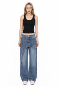 Layered Wrap Waist Wide Leg Denim Jeans