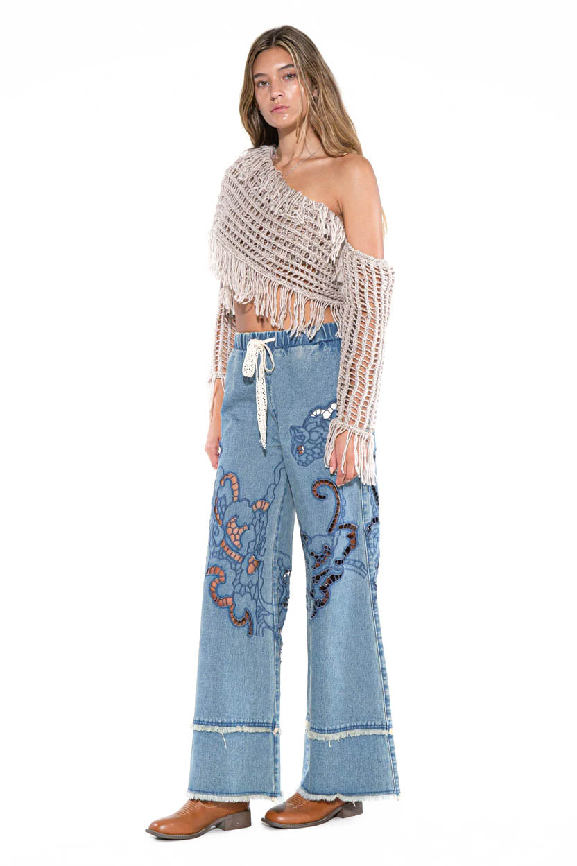 Fringe One-Shoulder Macrame Crop Top