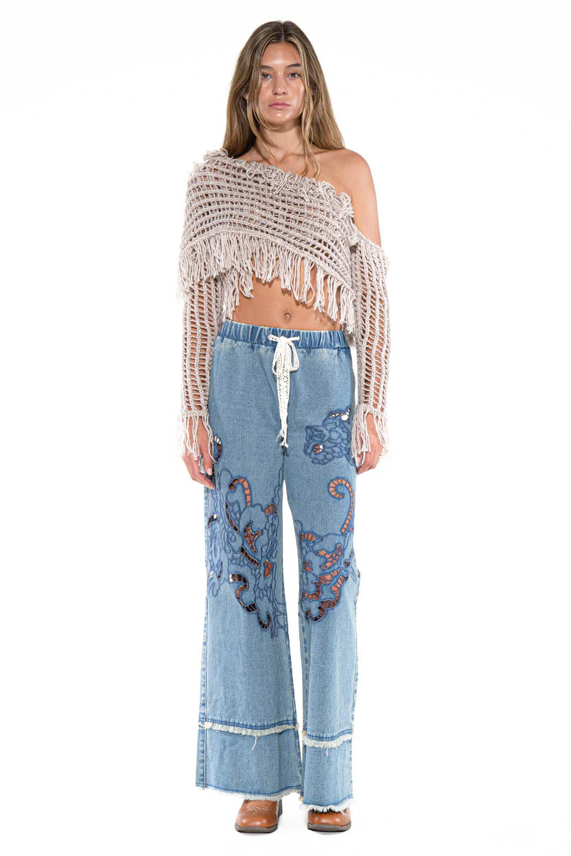 Fringe One-Shoulder Macrame Crop Top