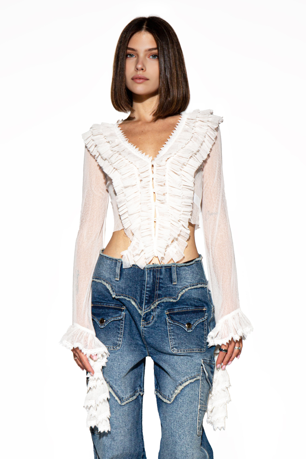 Sweet Rapture Ruffle Mesh Blouse
