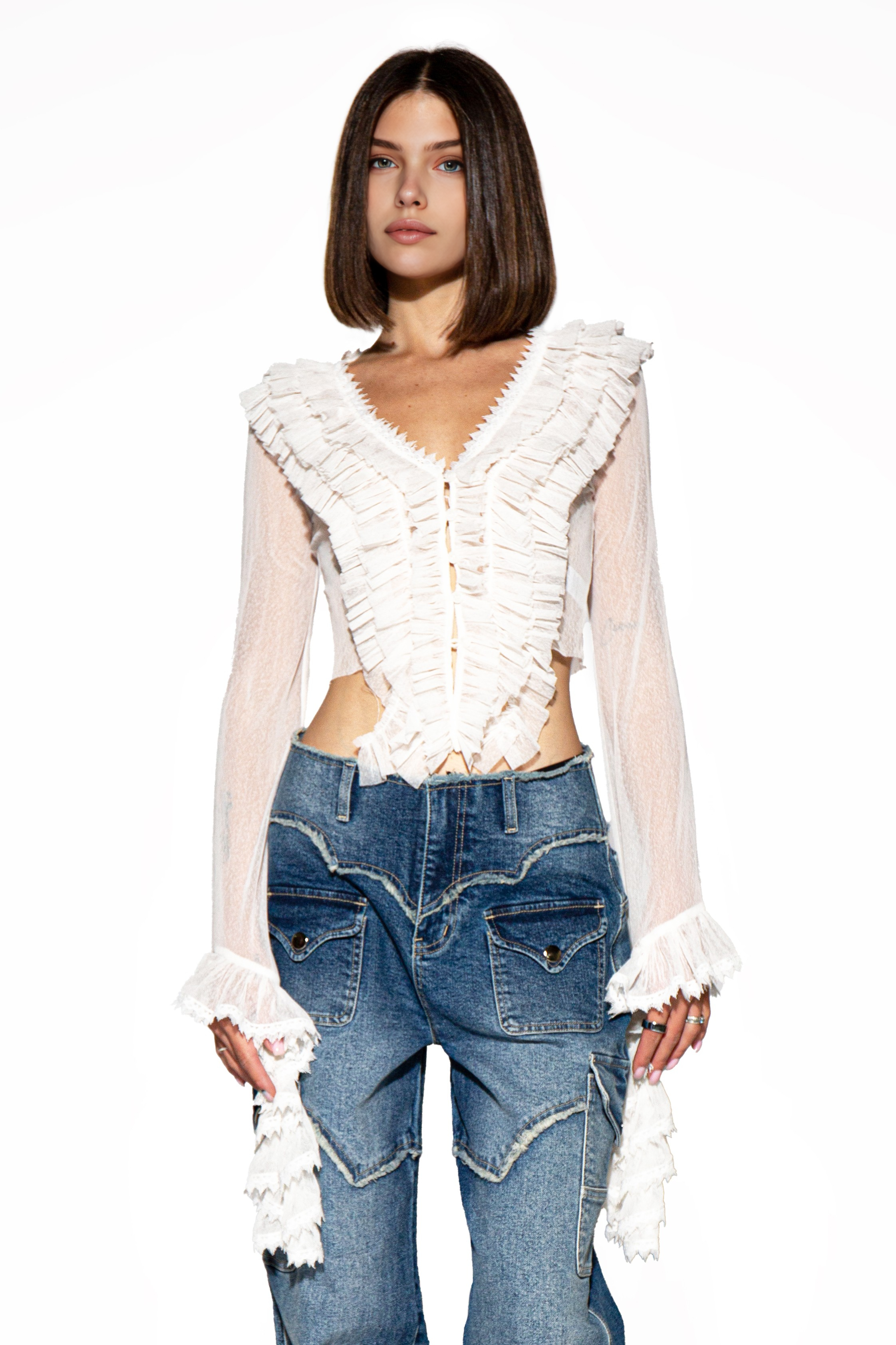 Sweet Rapture Ruffle Mesh Blouse