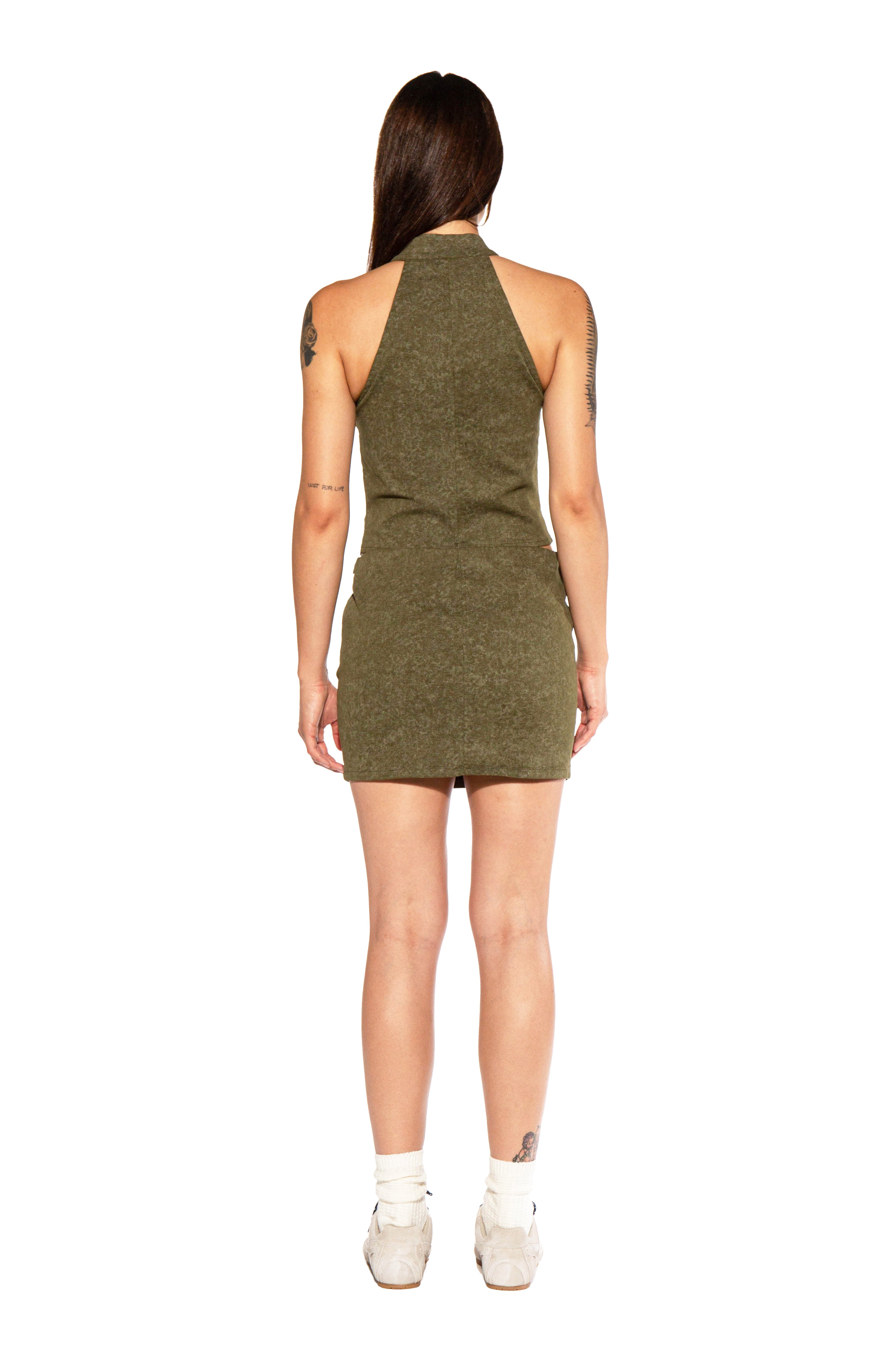 Cross Embroidered Zip-Front Halter Set