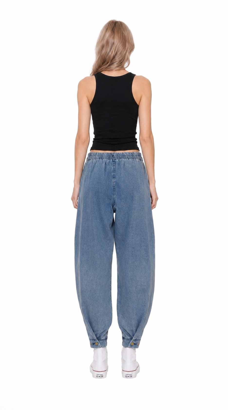 Washed Denim Balloon Jogger Pants