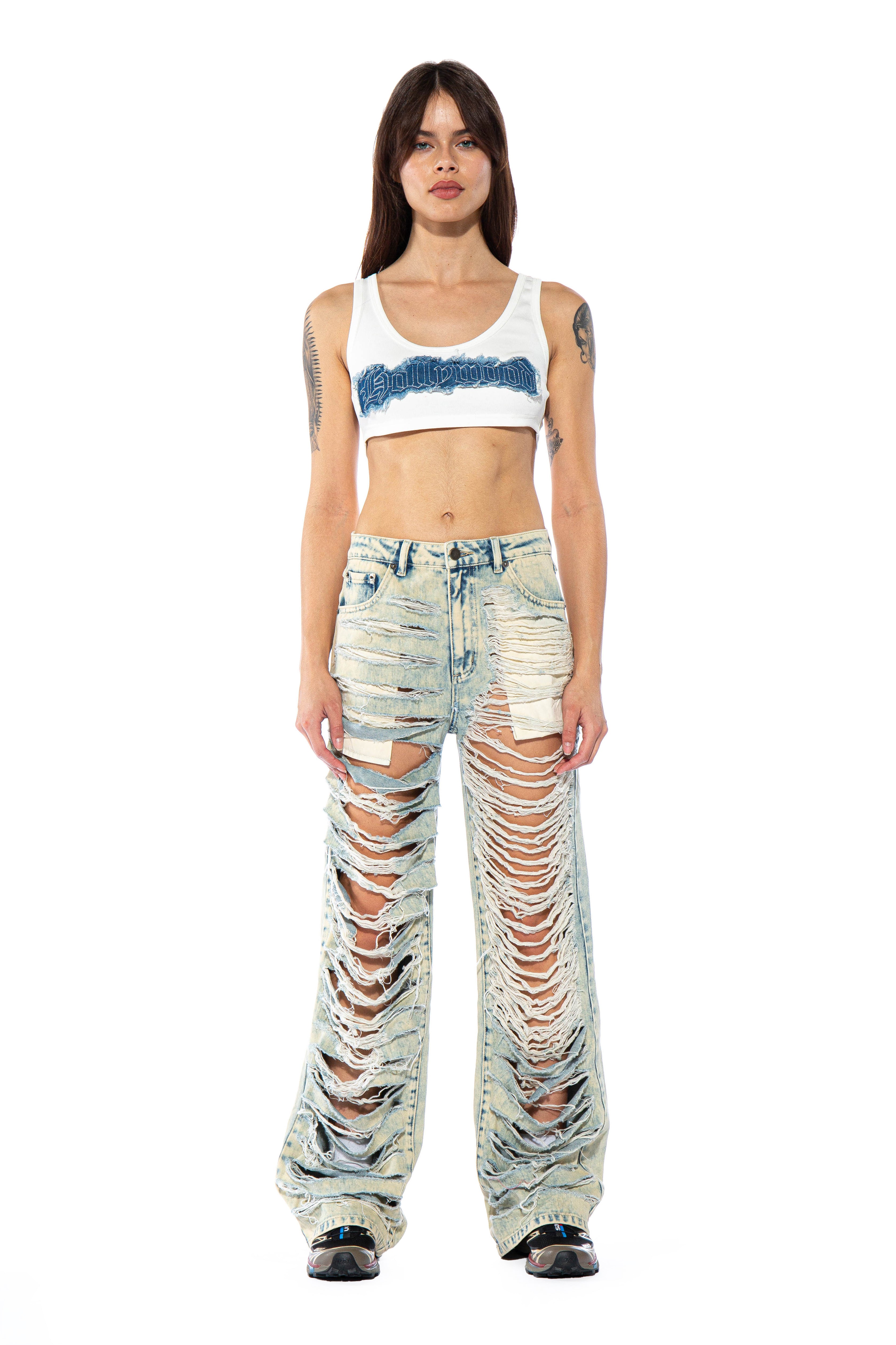 Extreme Distressed Ripped Wide Leg Jeans
