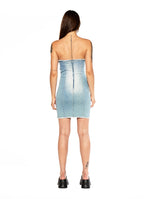 Cutout Mesh Strapless Denim Mini Dress