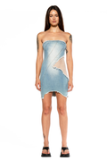 Cutout Mesh Strapless Denim Mini Dress