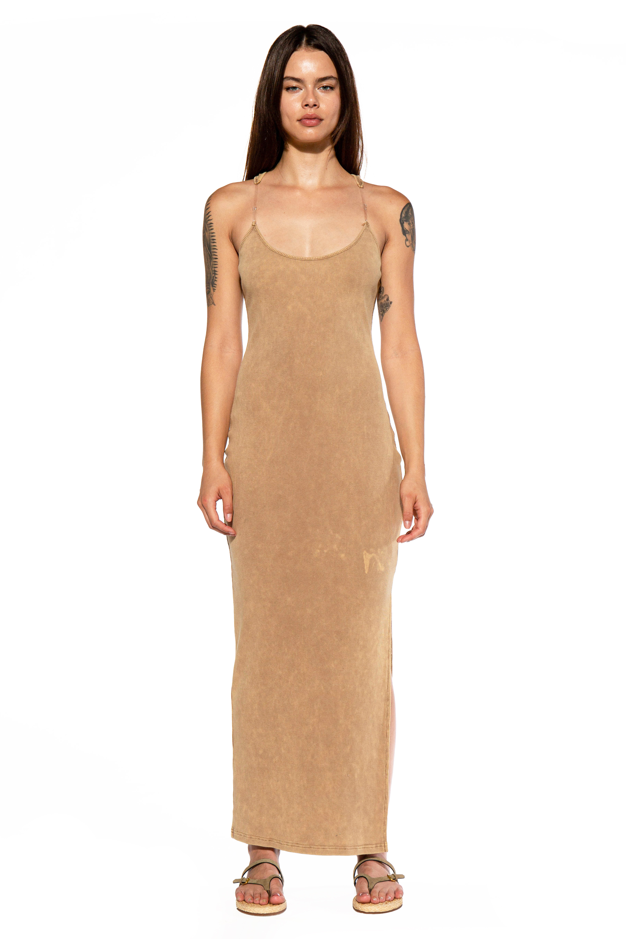 MINERAL WASHED INVISIBLE STRAP MAXI COTTON DRESS