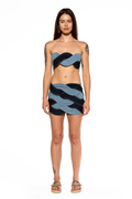 Wave Contrast Denim Corset Top and Mini Skirt Set