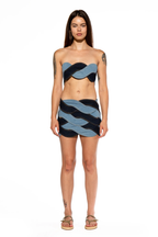Wave Contrast Denim Corset Top and Mini Skirt Set