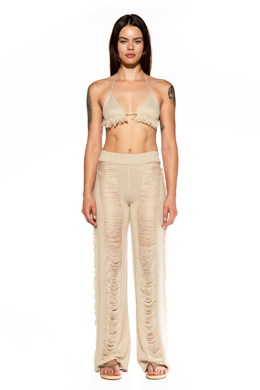 Fringe Flow Distressed Knit Halter Set