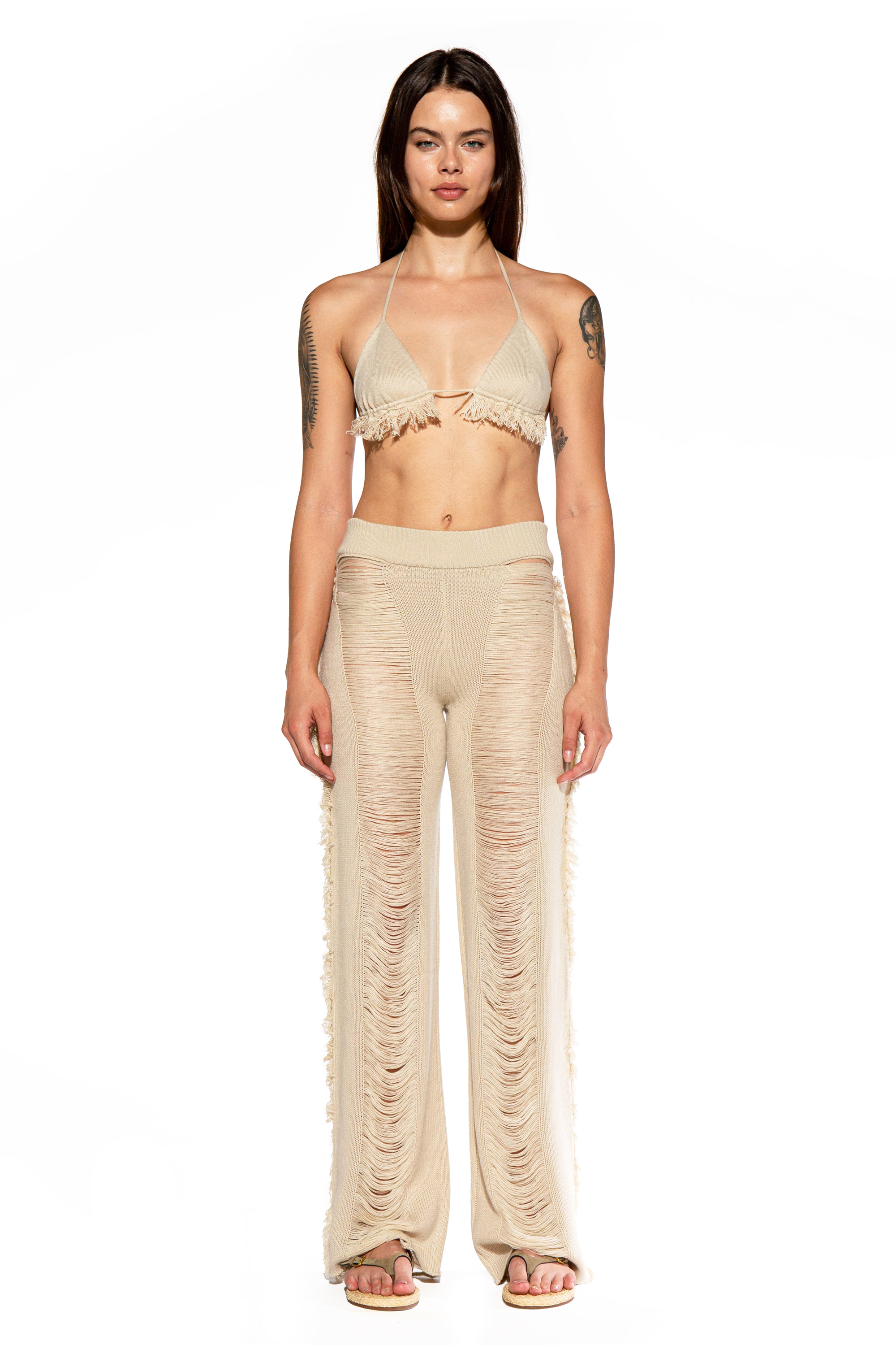Fringe Flow Distressed Knit Halter Set
