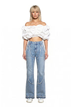 Ripped Curve-Panel Flare Jeans