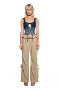 Ruffle Waist Ruched Wide-Leg Pants