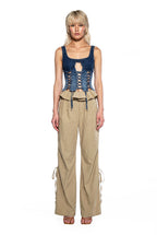 Ruffle Waist Ruched Wide-Leg Pants