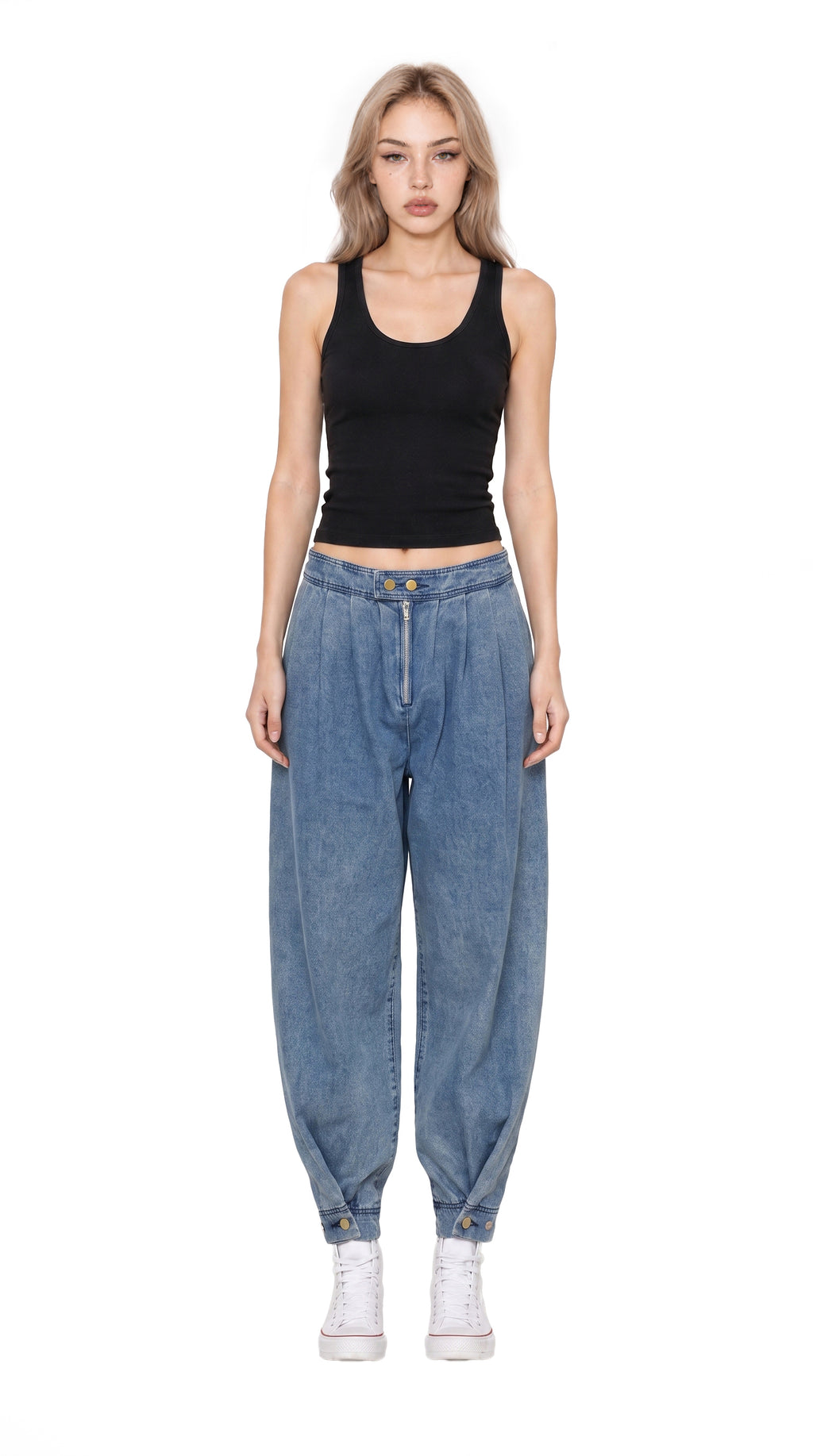 Washed Denim Balloon Jogger Pants