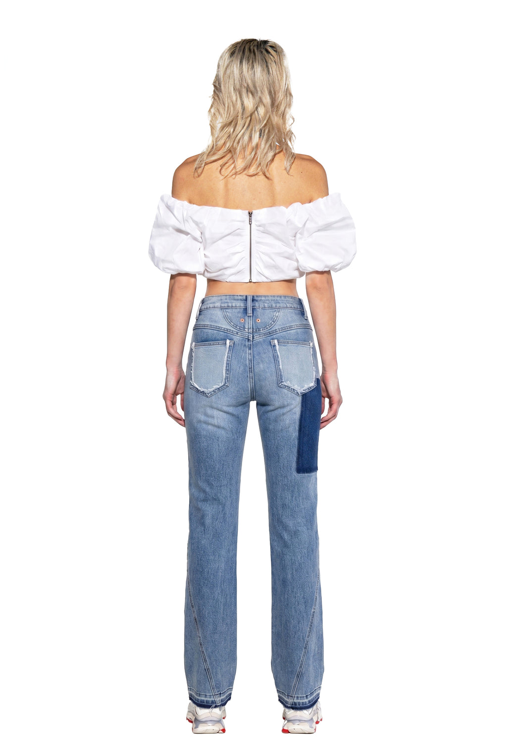 Ripped Curve-Panel Flare Jeans