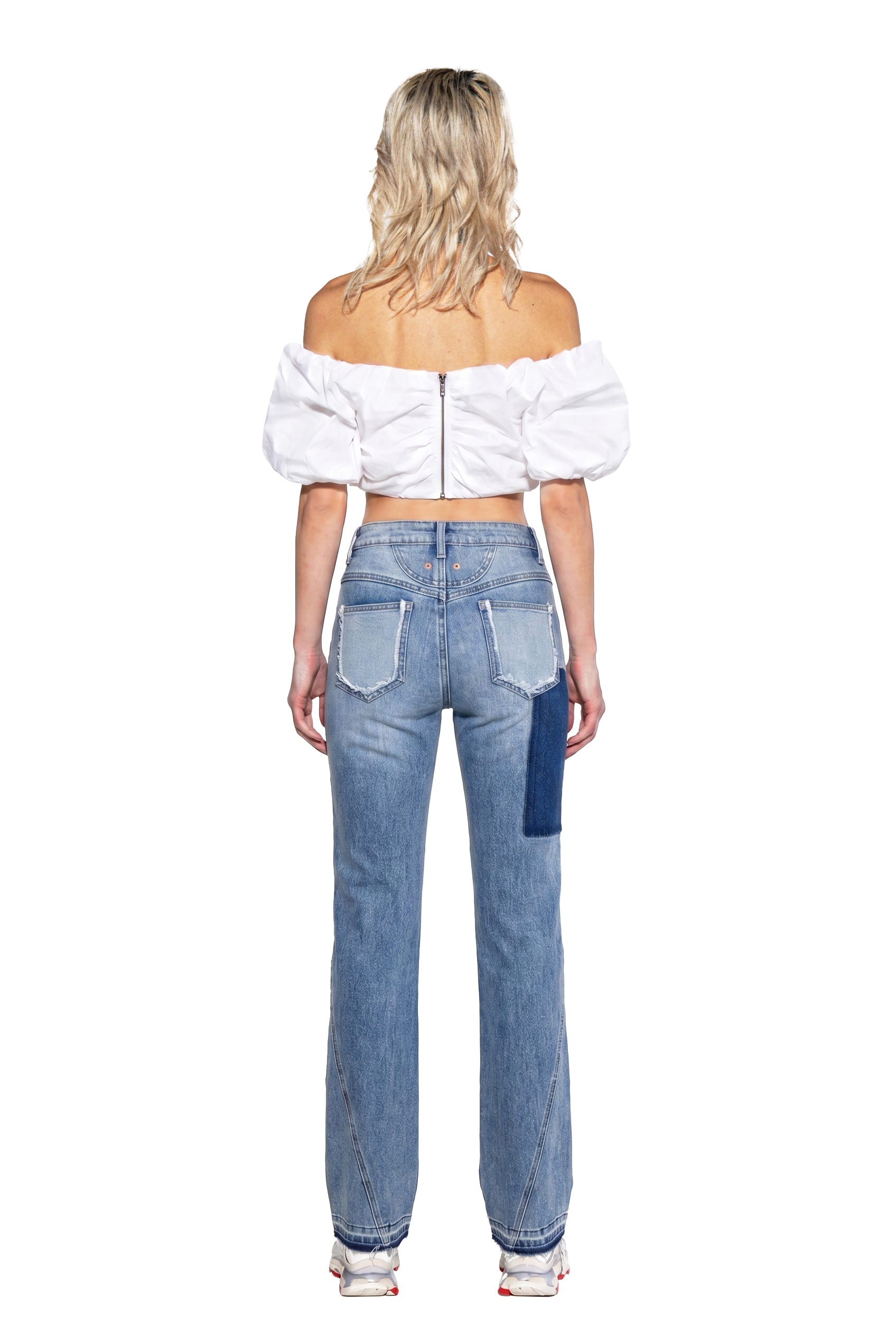 Ripped Curve-Panel Flare Jeans