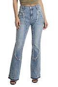 Ripped Curve-Panel Flare Jeans