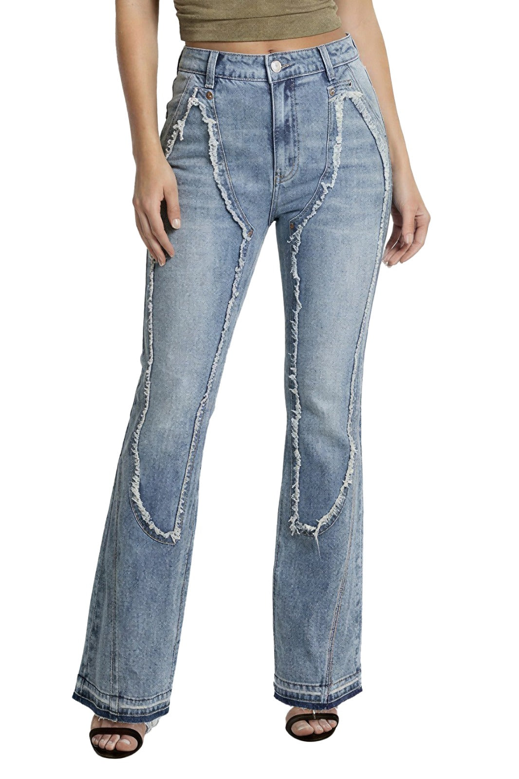 Ripped Curve-Panel Flare Jeans