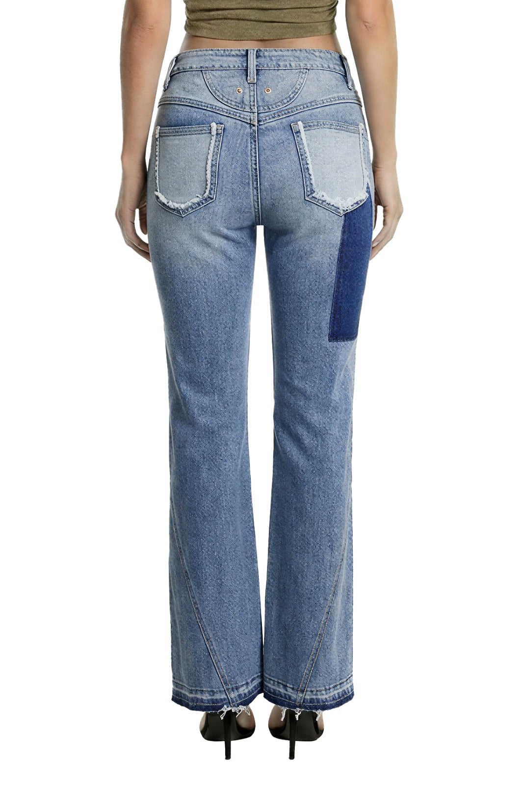 Ripped Curve-Panel Flare Jeans